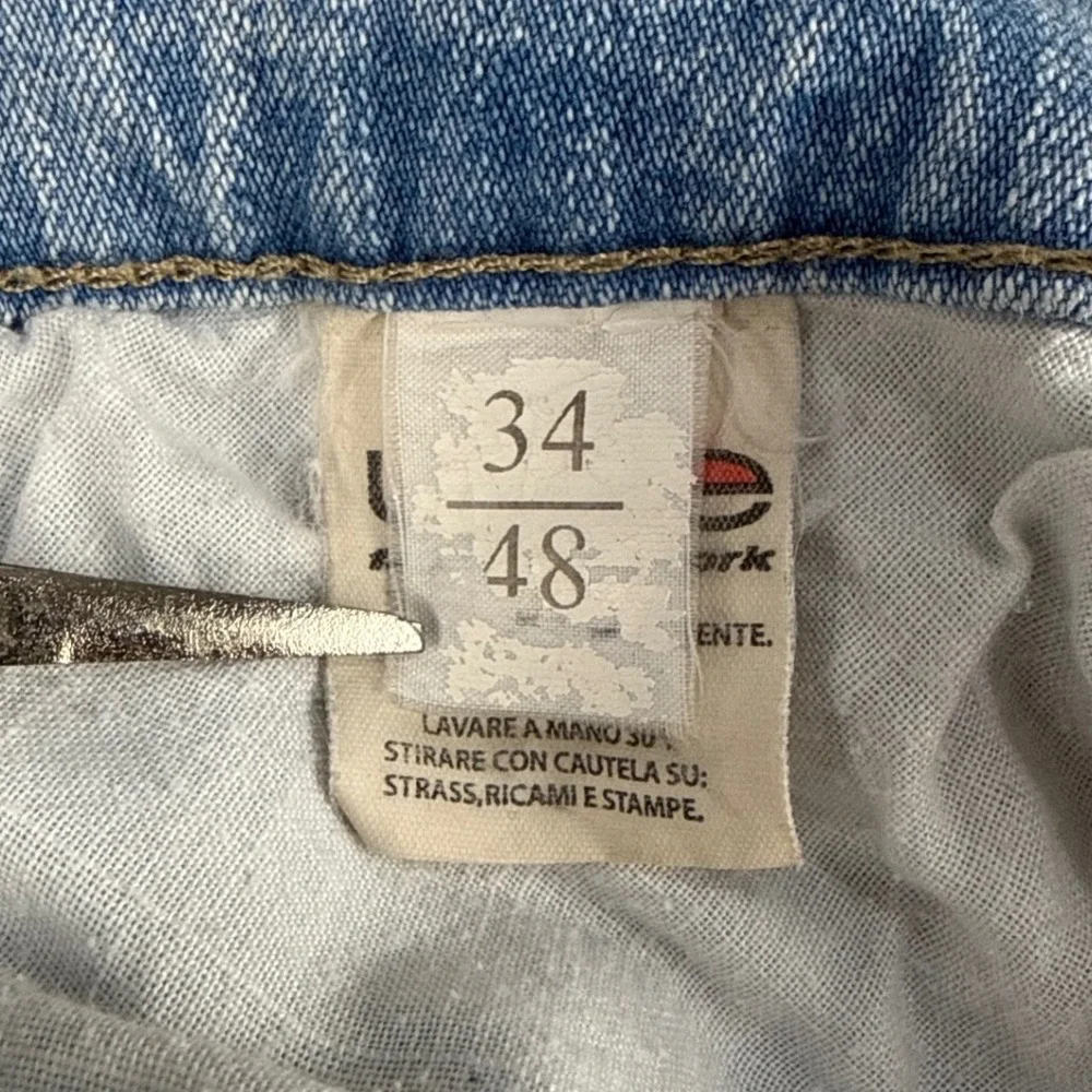 Live Fashion Network Rhinestone Embellished Jeans Light Wash Y2K Straight 34/48 - Picture 3 of 9